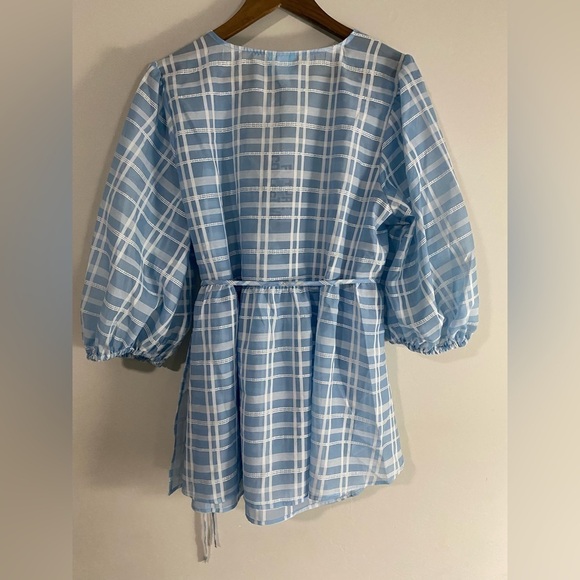 Future Collective - Blue Gingham Wrap Babydoll Blouse - Picture 13 of 14